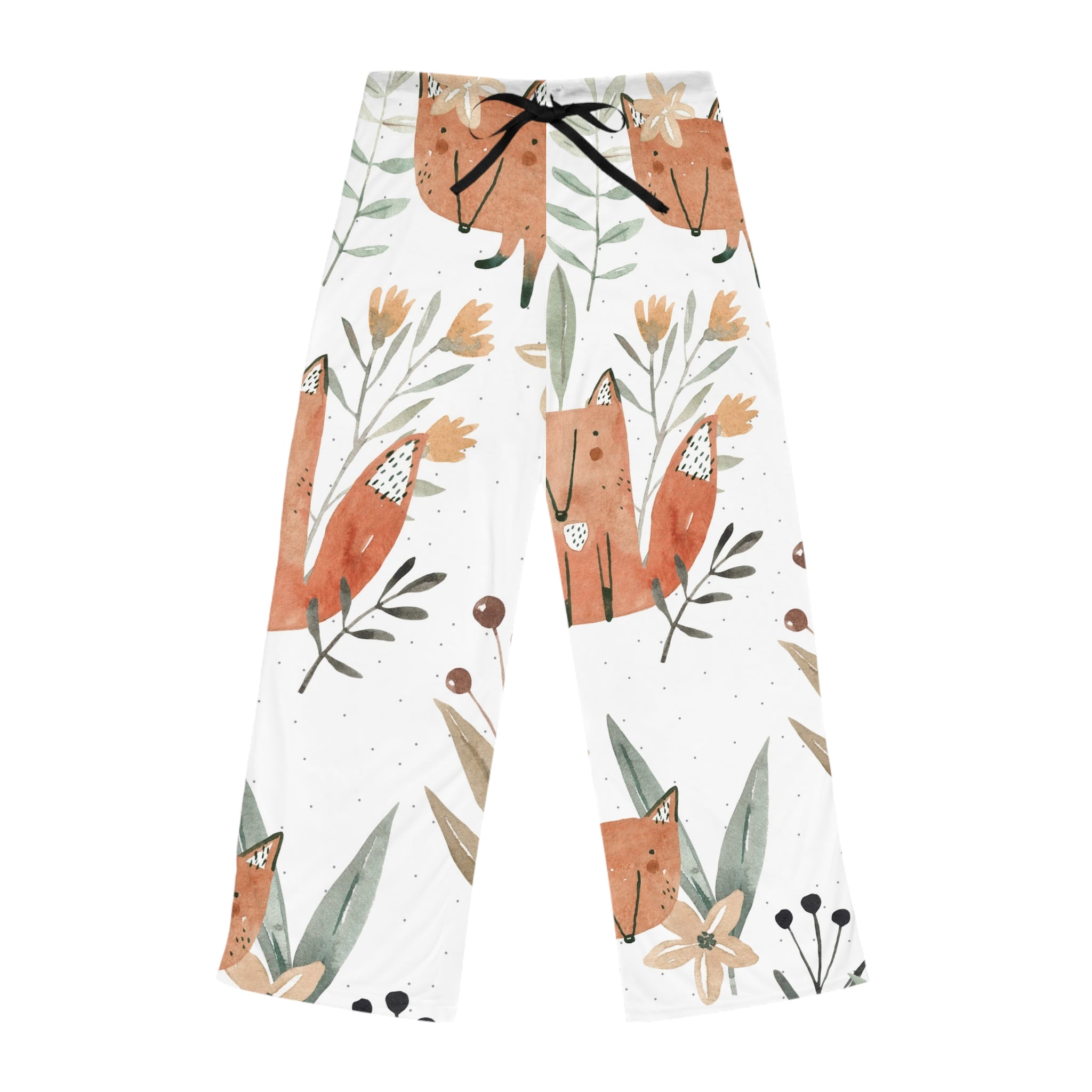 Fox Floral Pajama Pants — Women's Cozy Sleepwear with Watercolor Fox Print