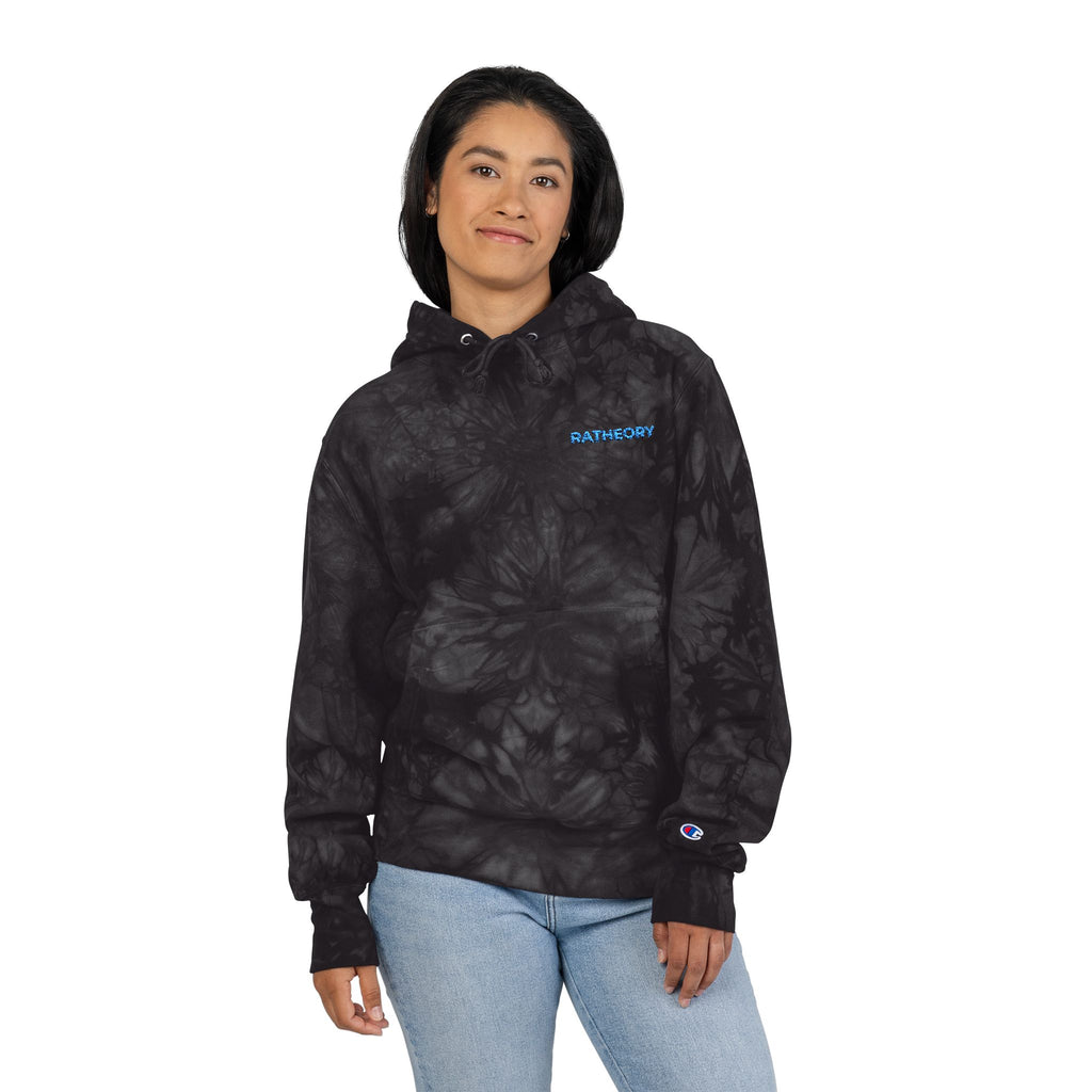 Tie-Dye Embroidered Hoodie — Black Swirl Champion Style