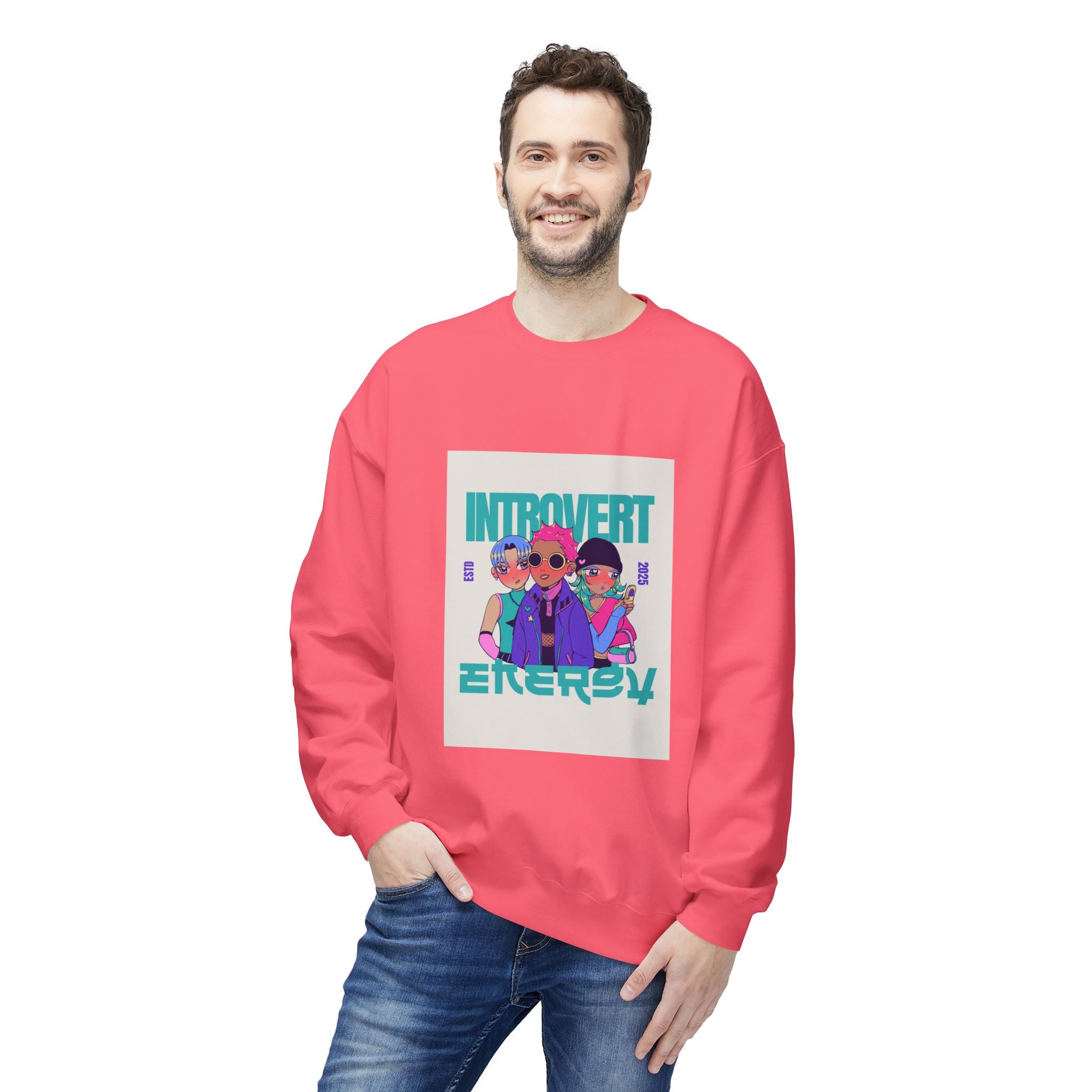 Introvert Energy Crewneck Sweatshirt — Retro Neon Graphic Pullover