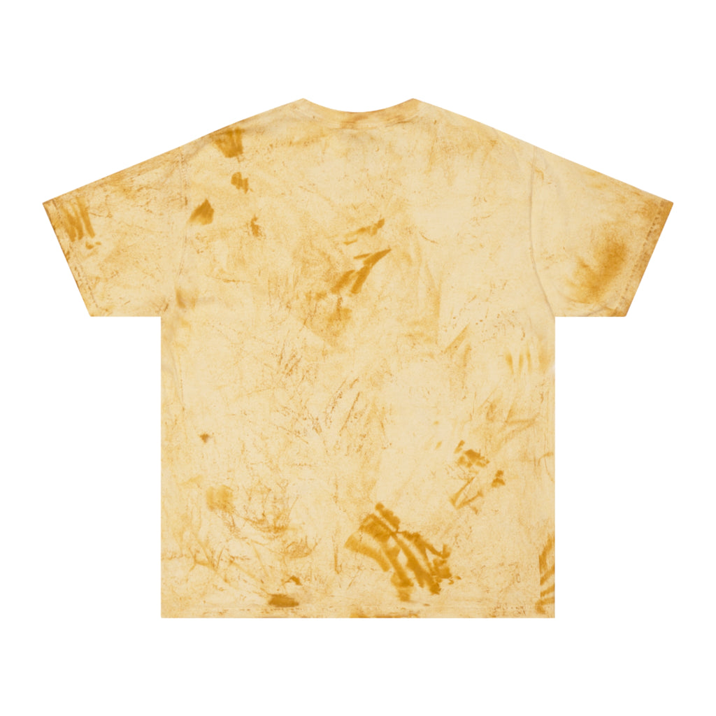 Ratheory Graphic T-Shirt — Retro Red & Black Photo-Frame Design on Marbled Yellow Tee