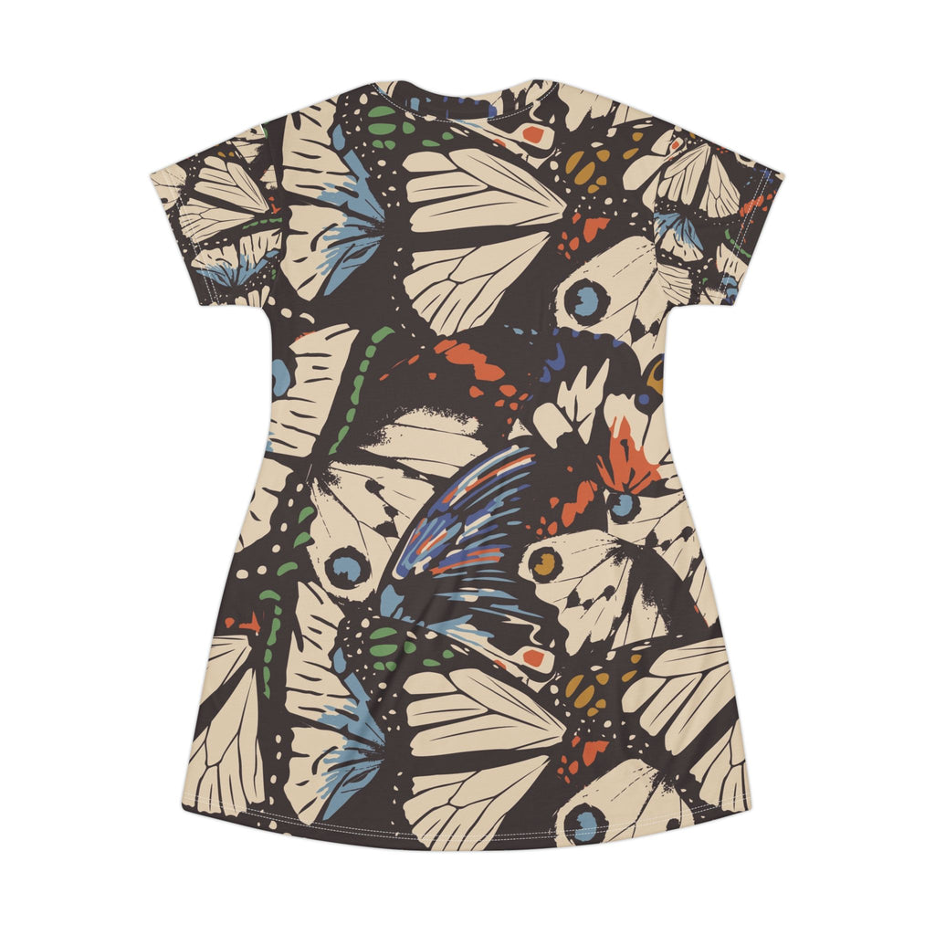 Butterfly Pattern T-Shirt Dress — Vintage Moth All-Over Print