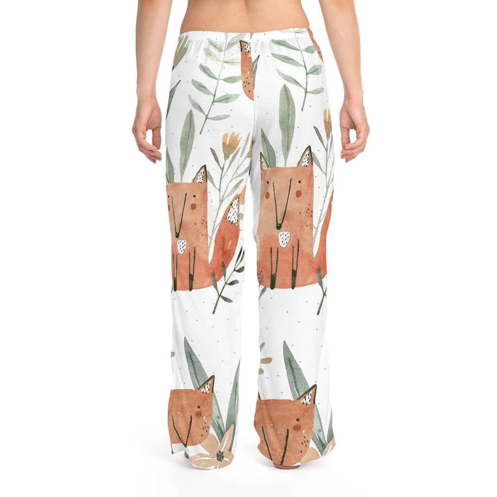 Fox Floral Pajama Pants — Women's Cozy Sleepwear with Watercolor Fox Print