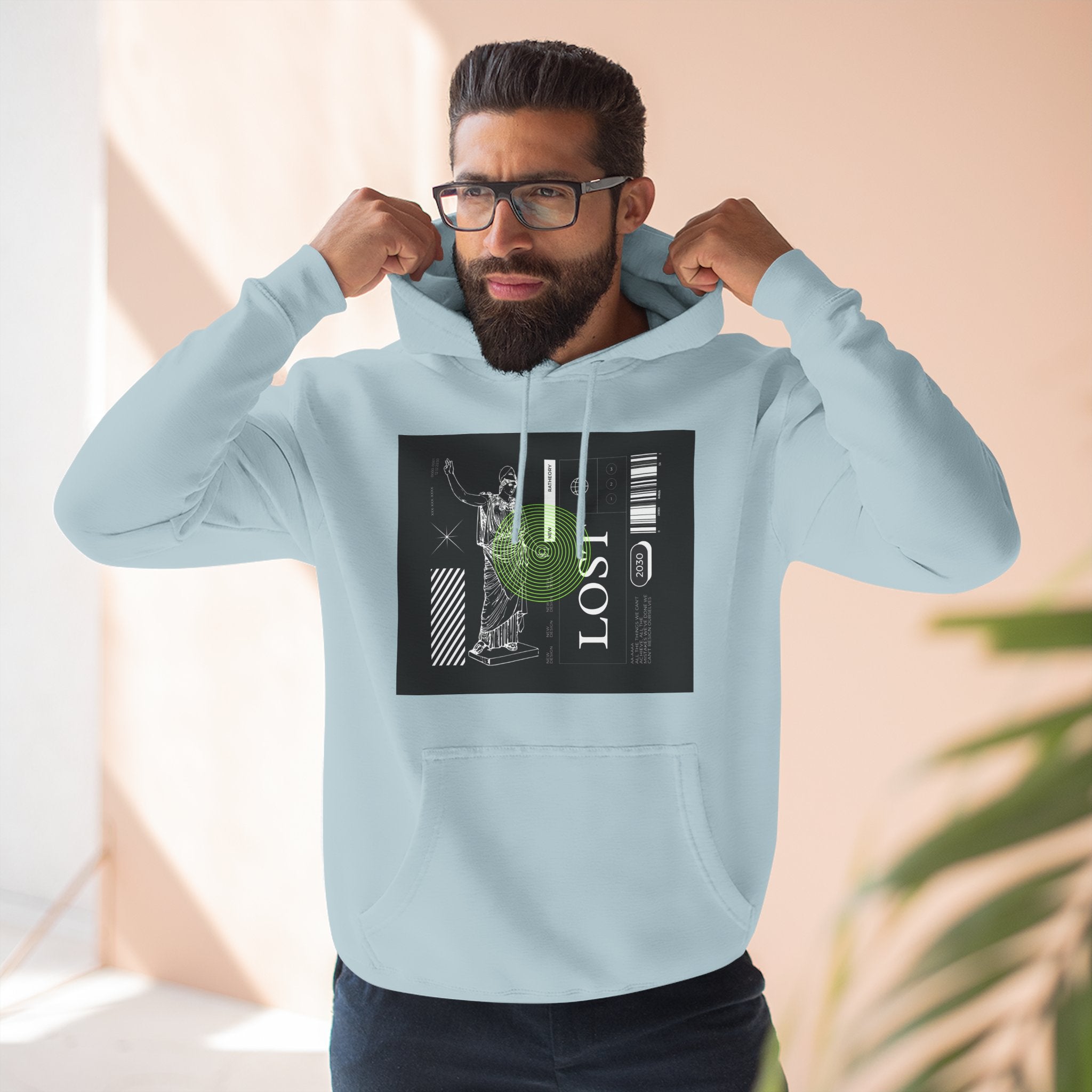 Lost Graphic Hoodie — Three‑Panel Fleece Streetwear Pullover