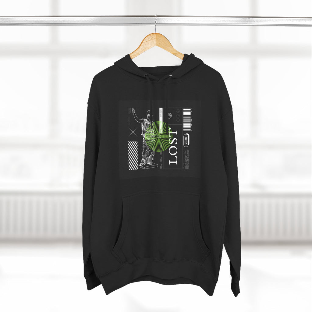 Lost Graphic Hoodie — Three‑Panel Fleece Streetwear Pullover