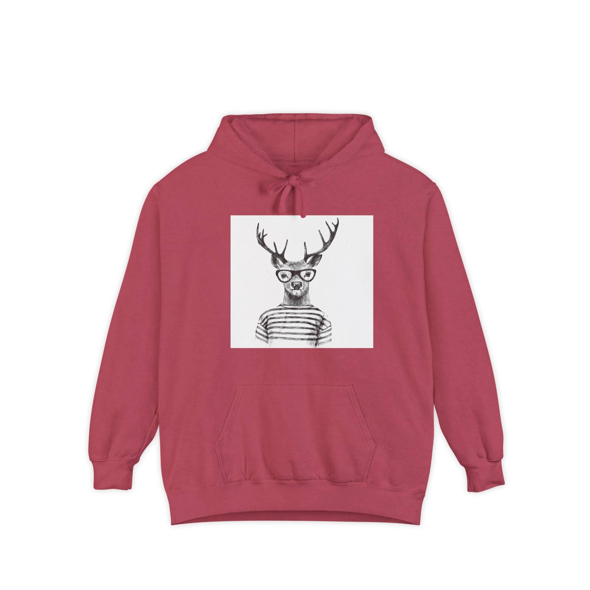 Deer in Glasses Hoodie — Hipster Stag Graphic Pullover (Joyful Script Back)