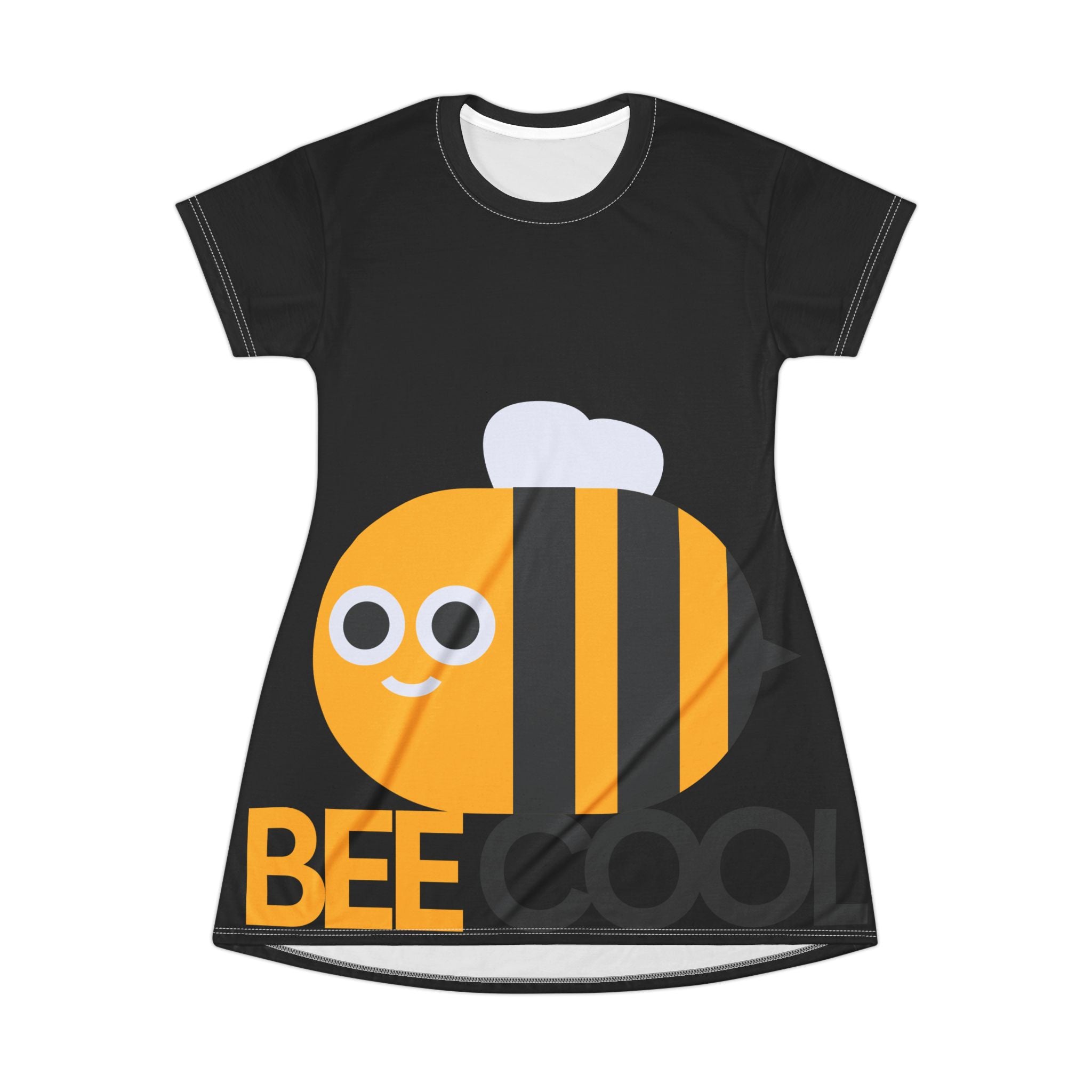 Bee Cool T-Shirt Dress — Cute Cartoon Bumblebee Graphic Dress