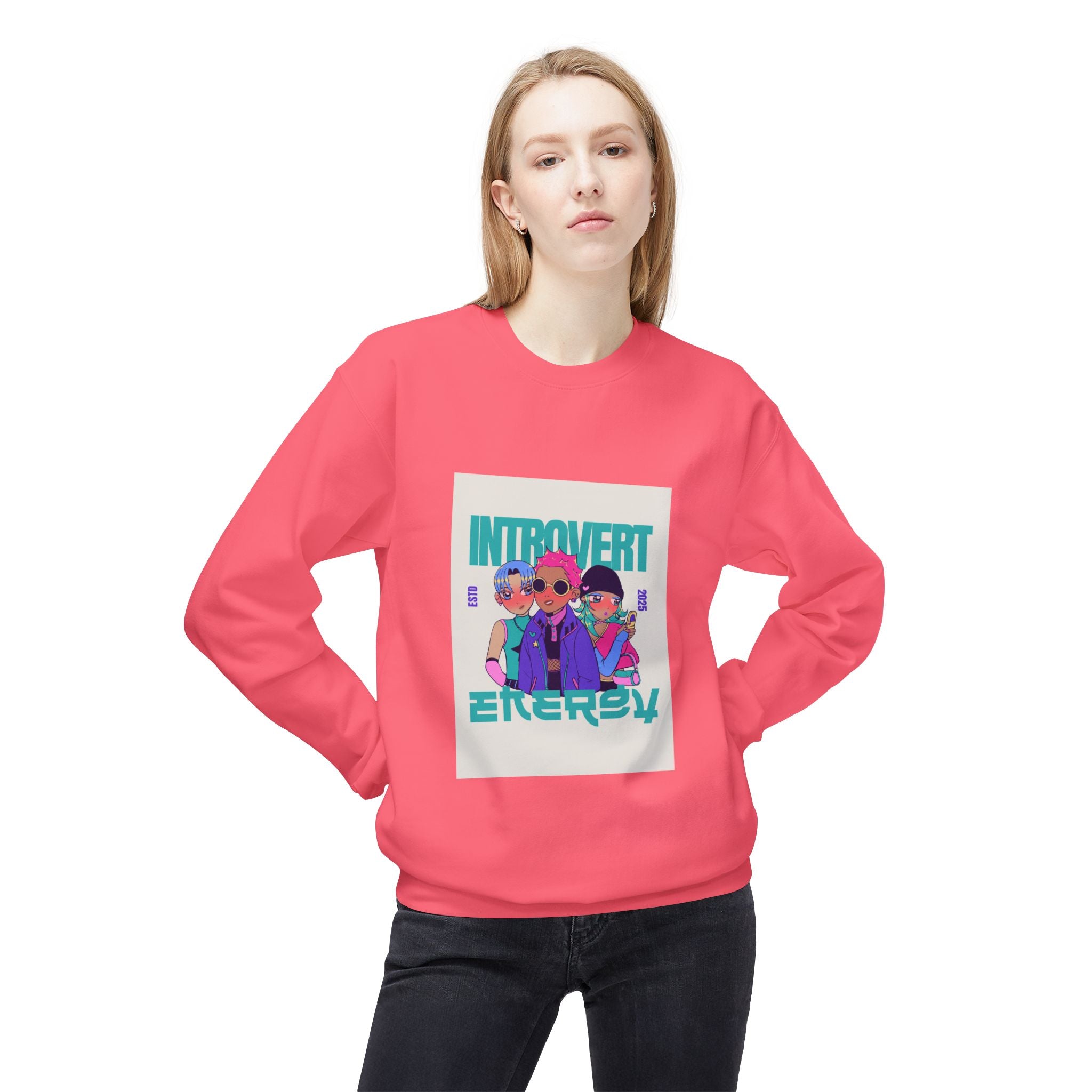 Introvert Energy Crewneck Sweatshirt — Retro Neon Graphic Pullover