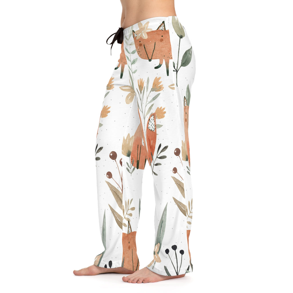 Fox Floral Pajama Pants — Women's Cozy Sleepwear with Watercolor Fox Print