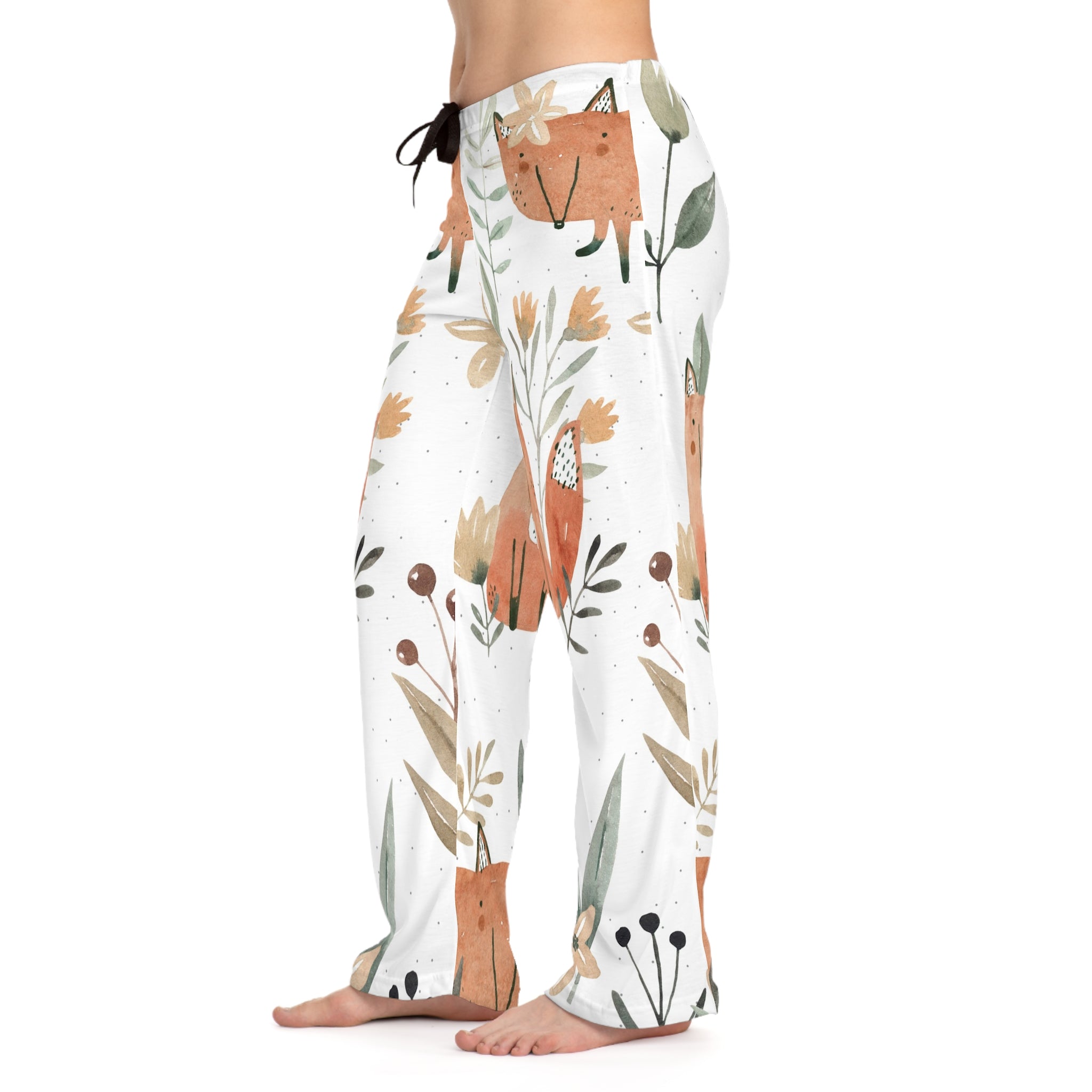 Fox Floral Pajama Pants — Women's Cozy Sleepwear with Watercolor Fox Print