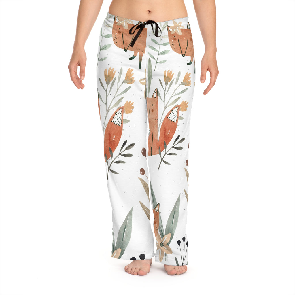 Fox Floral Pajama Pants — Women's Cozy Sleepwear with Watercolor Fox Print