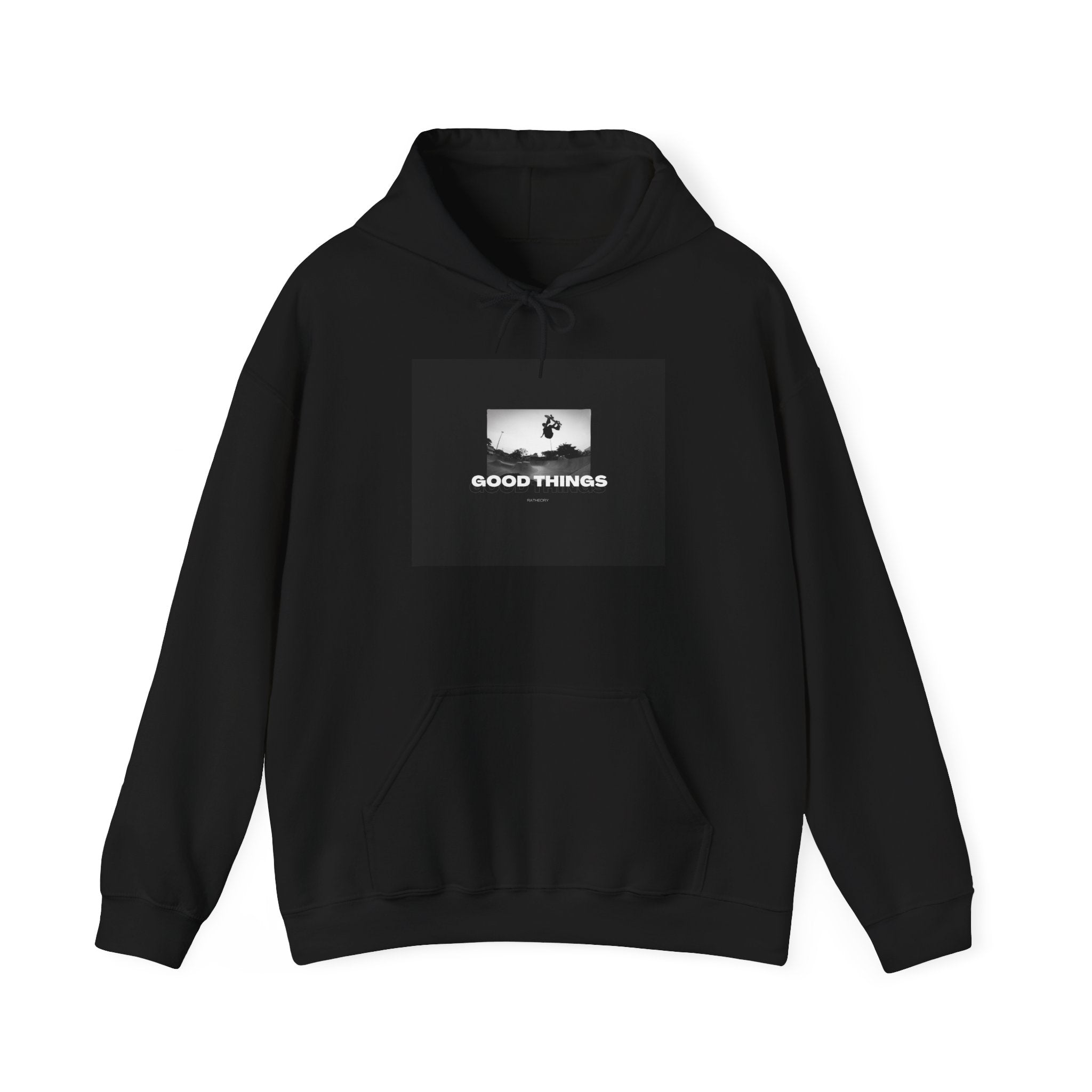Good Things Hoodie — Minimal Black Graphic Pullover