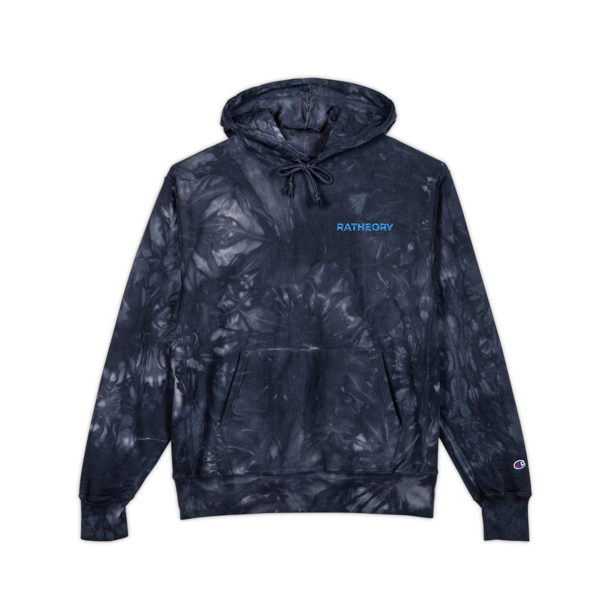 Tie-Dye Embroidered Hoodie — Black Swirl Champion Style