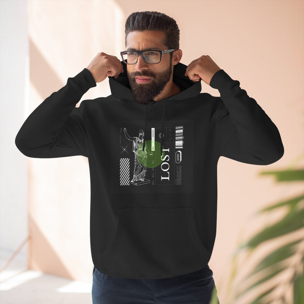 Lost Graphic Hoodie — Three‑Panel Fleece Streetwear Pullover