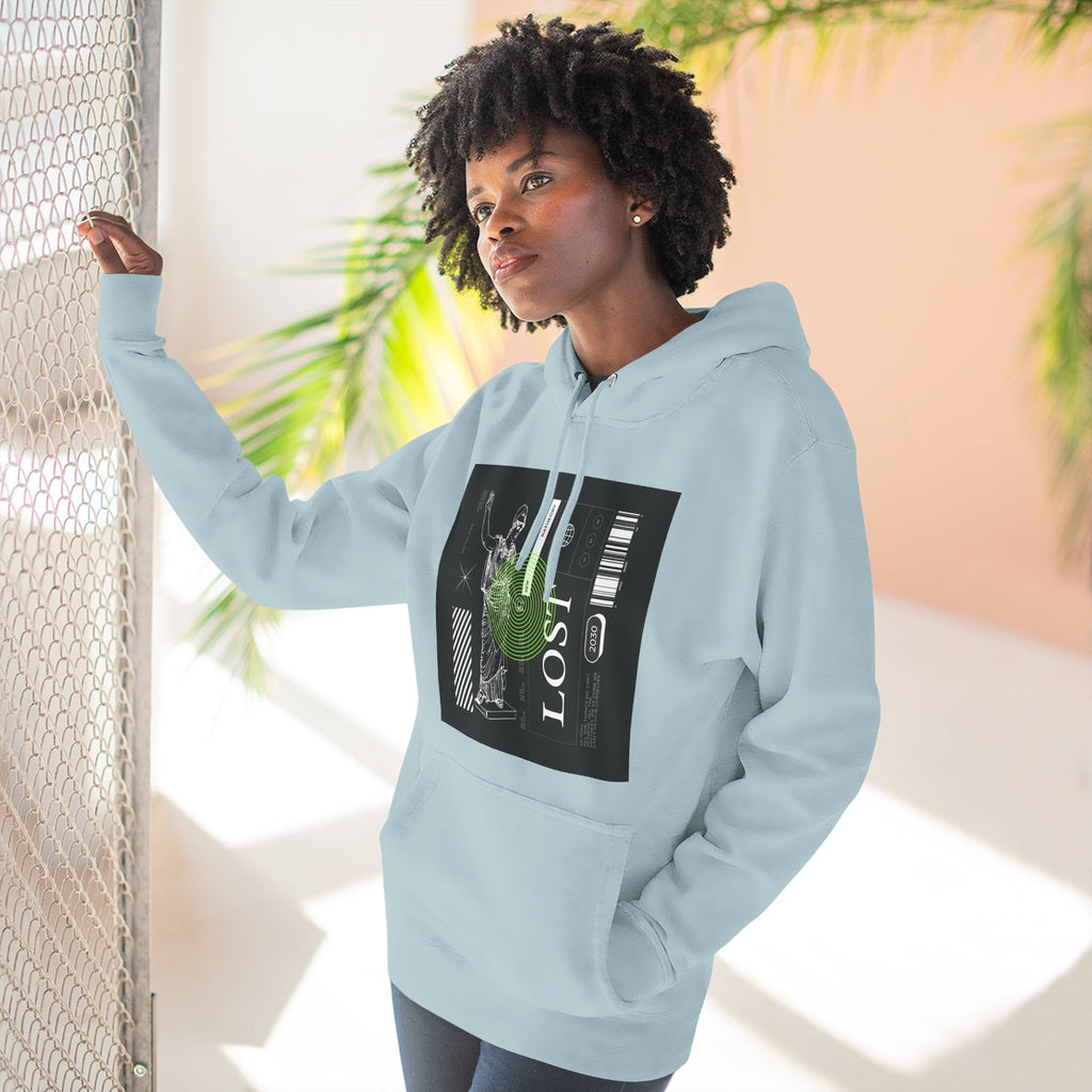 Lost Graphic Hoodie — Three‑Panel Fleece Streetwear Pullover