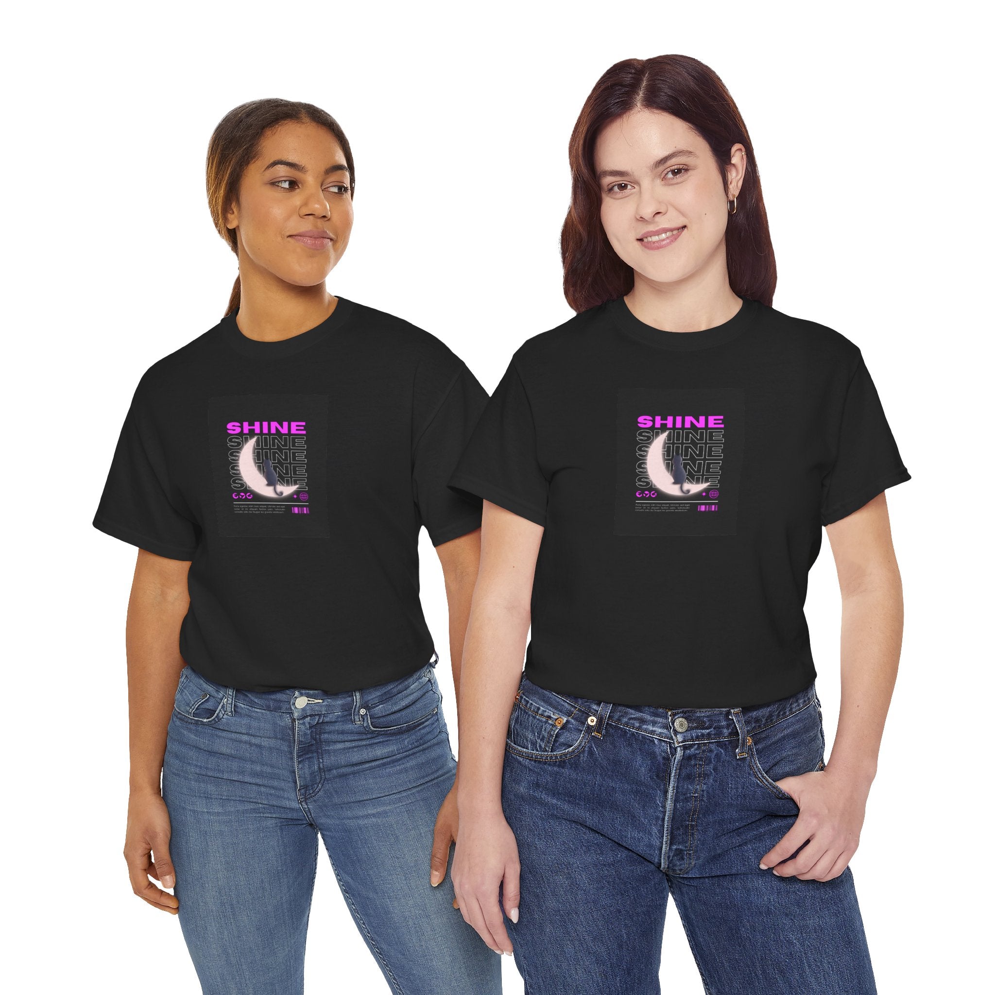 Shine Crescent Moon Tee — Retro Neon Lunar Graphic T-Shirt