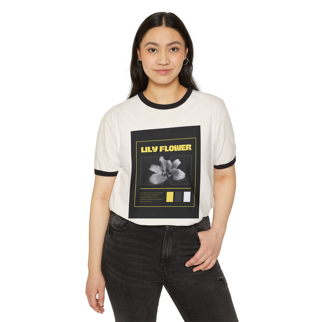 Lily Flower Ringer Tee — Vintage Botanical Graphic T‑Shirt