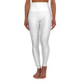 Victory Pose High-Waist Yoga Leggings — Light Blue AOP with Silhouette & 'Victory' Text