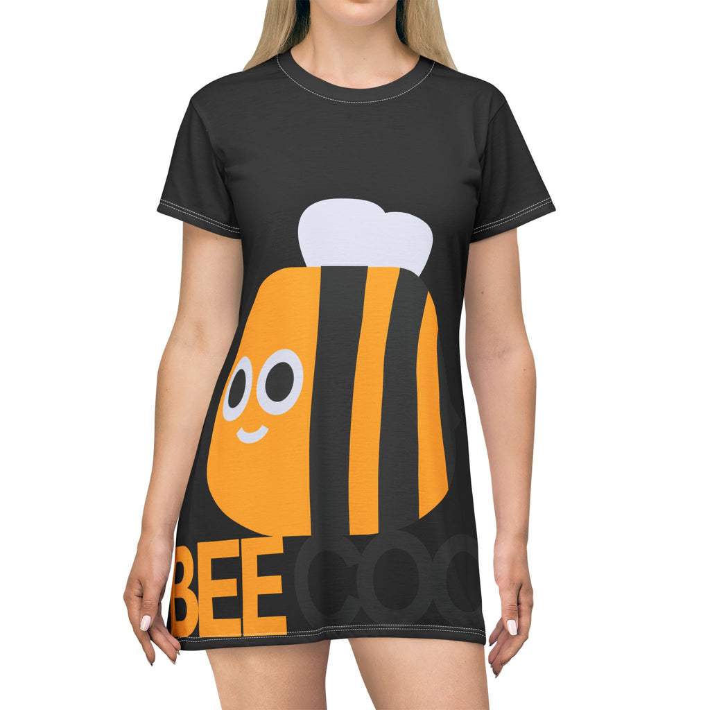 Bee Cool T-Shirt Dress — Cute Cartoon Bumblebee Graphic Dress