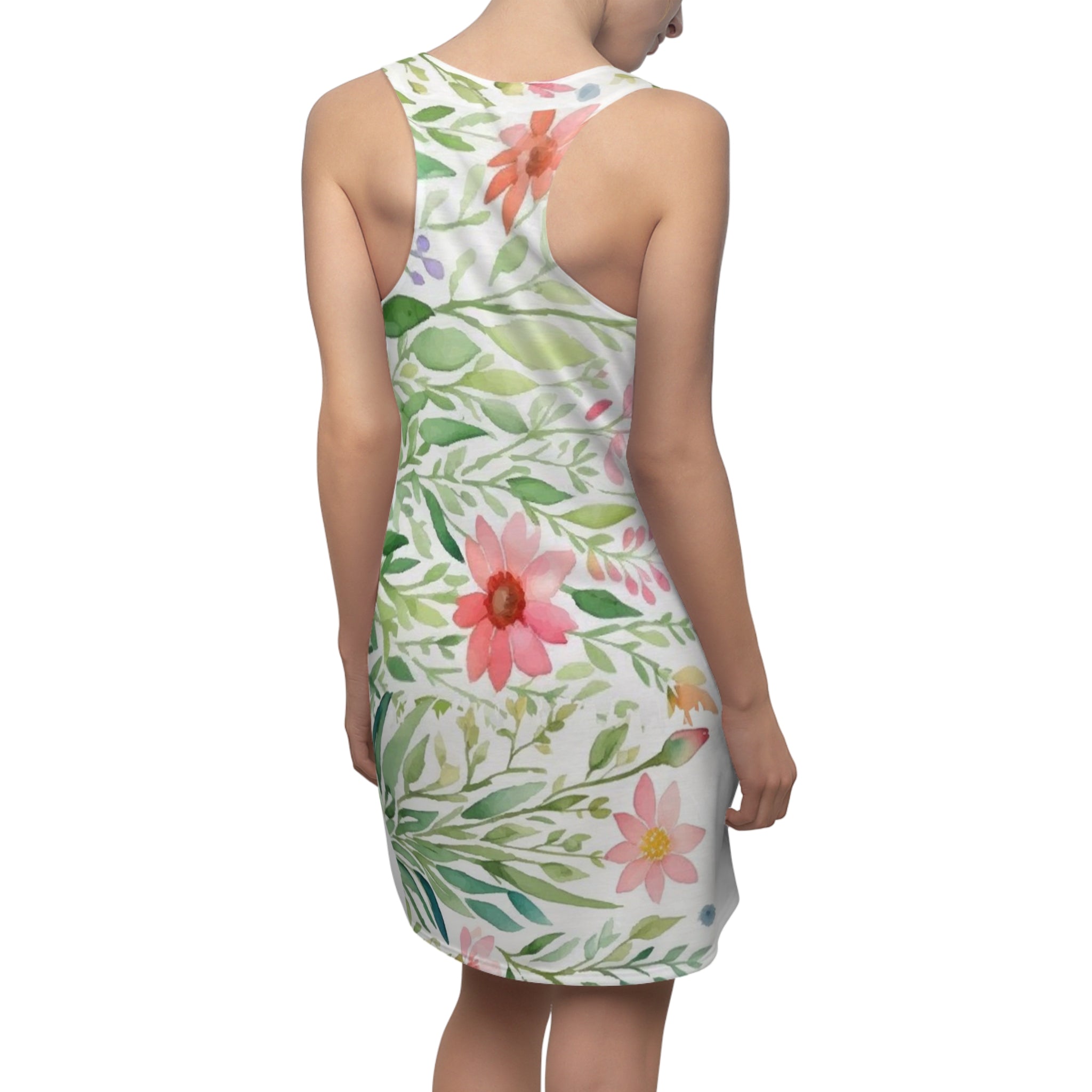 Floral Racerback Dress — Pink Striped & Watercolor Bloom All-Over Print