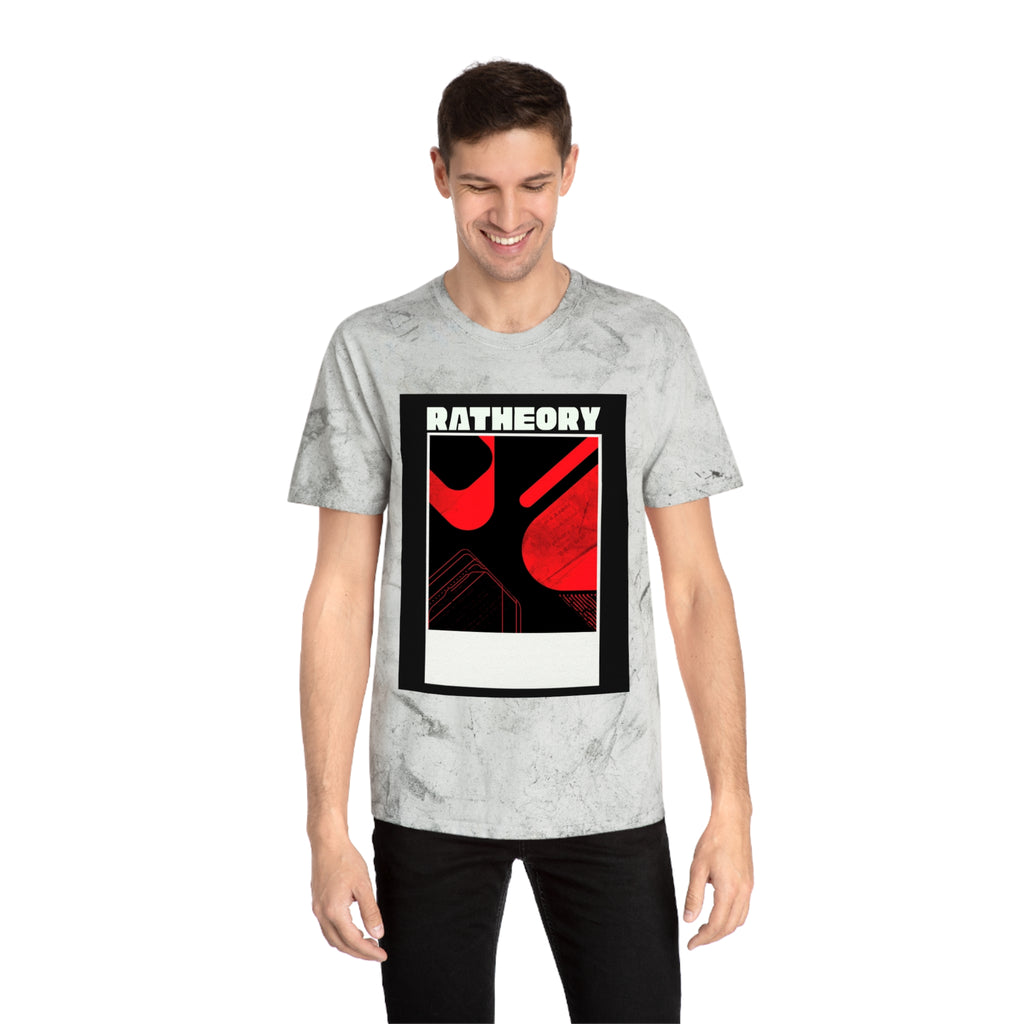 Ratheory Graphic T-Shirt — Retro Red & Black Photo-Frame Design on Marbled Yellow Tee