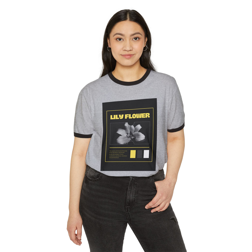 Lily Flower Ringer Tee — Vintage Botanical Graphic T‑Shirt