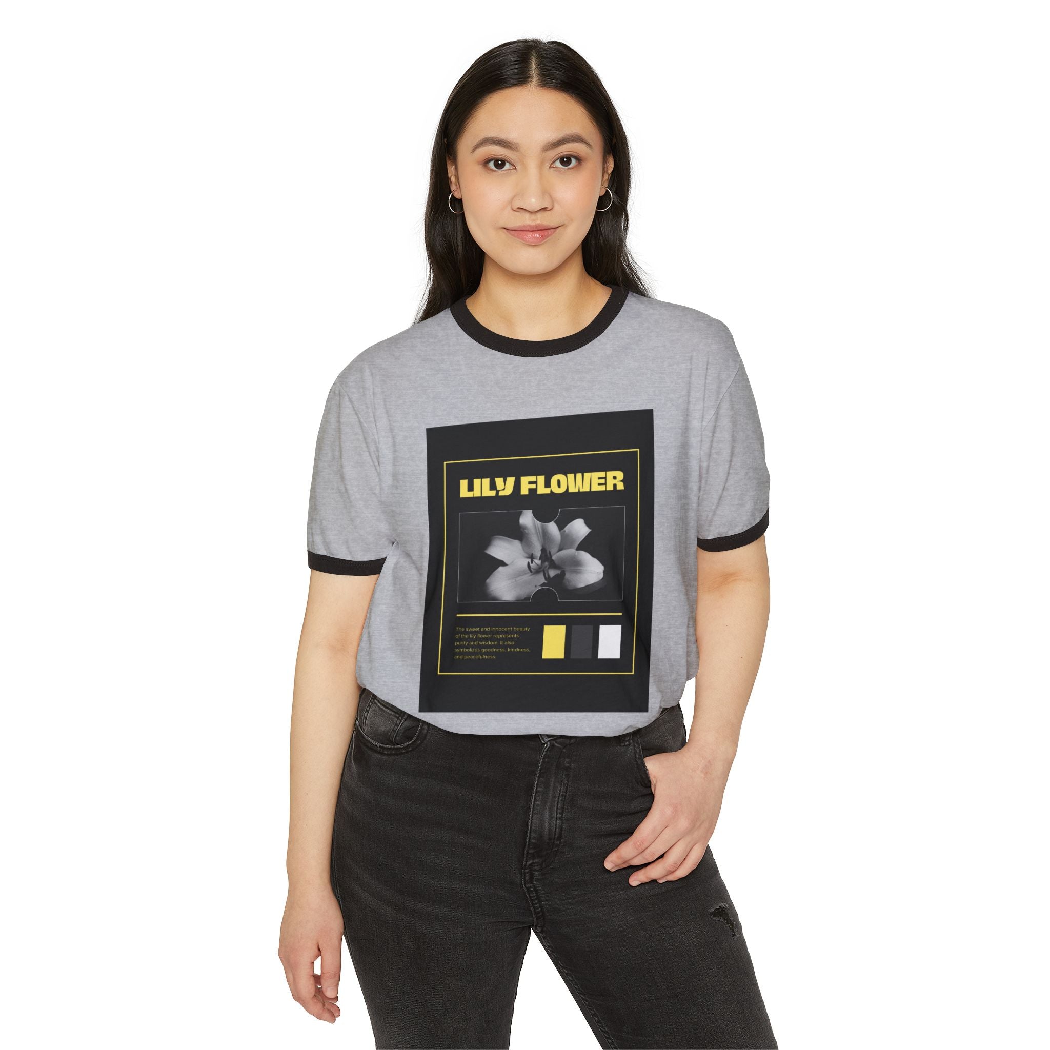 Lily Flower Ringer Tee — Vintage Botanical Graphic T‑Shirt