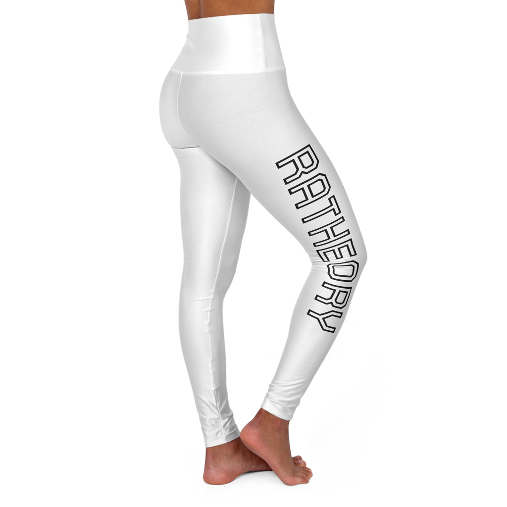 Victory Pose High-Waist Yoga Leggings — Light Blue AOP with Silhouette & 'Victory' Text