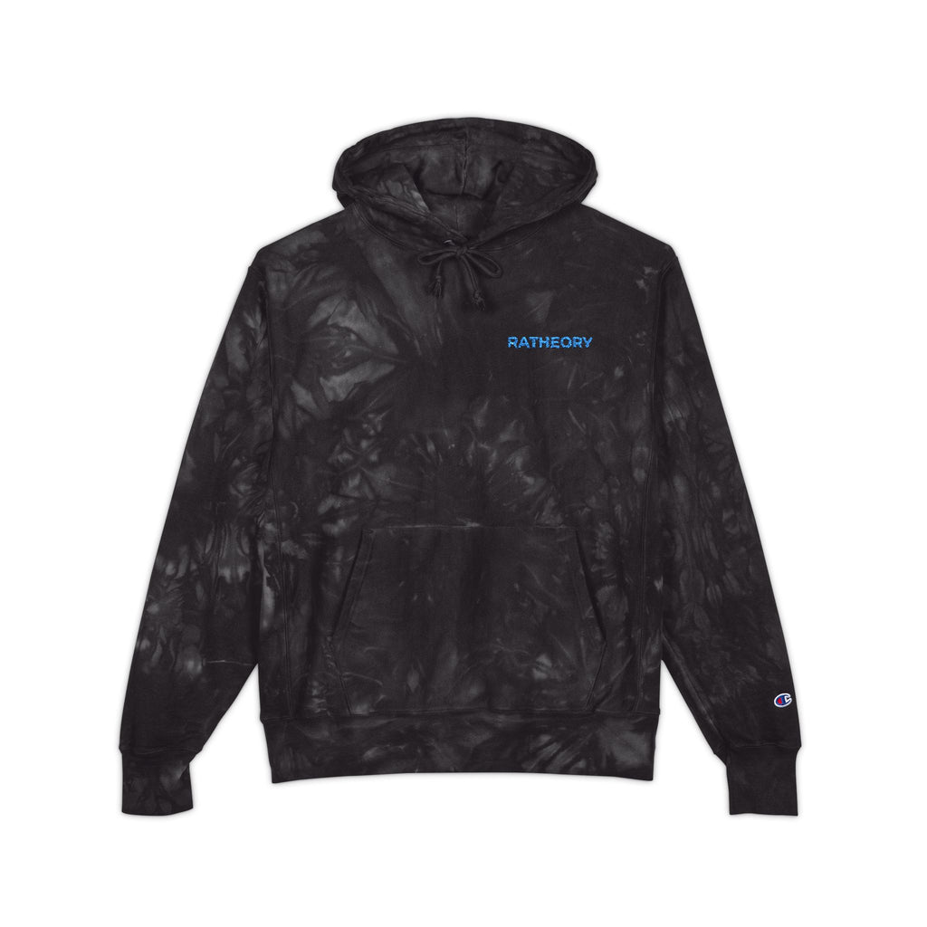 Tie-Dye Embroidered Hoodie — Black Swirl Champion Style