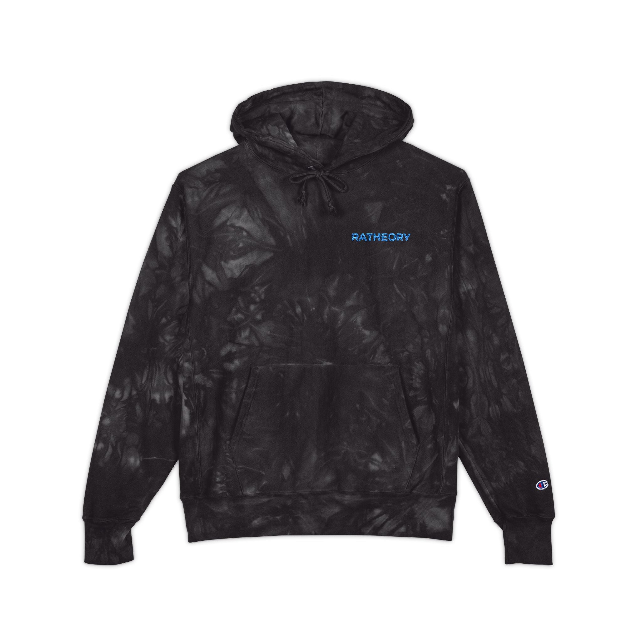 Tie-Dye Embroidered Hoodie — Black Swirl Champion Style