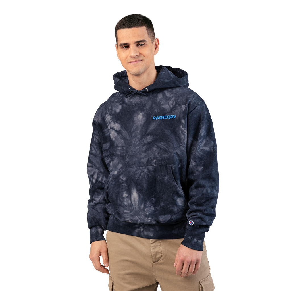 Tie-Dye Embroidered Hoodie — Black Swirl Champion Style